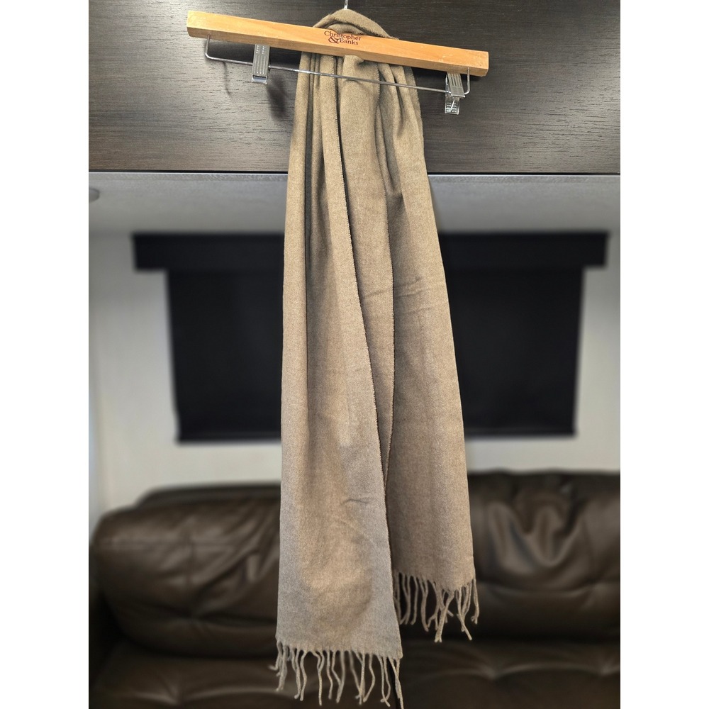 V. Fraas Cashmink Scarf Tan Taupe Solid Fringe Winter Wrap Made in Germany